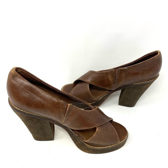 Jeffrey Campbell Buff Sandals Brown Leather Wood Block Heel 6 - Picture 6 of 7